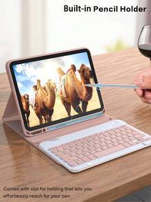 适用于 iPad 的无线键盘保护套,可拆卸皮革保护套带笔槽,支持自动睡眠/唤醒功能,可拆卸无线蓝牙键盘内置 150mAh 电池,纤薄轻巧支架式保护套 - 粉色 - 粉色 - 查看 6