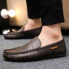 休闲乐福鞋，舒适男士乐福鞋，男士平底鞋，办公休闲风，简约设计，一脚蹬，日常穿着，男士时尚 - 棕色 - 查看 4