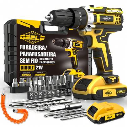 Parafusadeira e Furadeira De Impacto Profissiona  2 Baterias 21v  - Maleta Com 30pçs