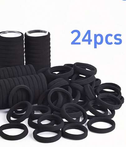 24pcs Solid Black Elastic Hair Ties - Durable, Retractable Hair Ties For Ponytails, Buns, And Braids | Non-Slip For Everyday Use, Perfect For Workouts And Parties, Suitable For All Hair Types. Minimalist Design And Smooth Texture Make This An Ideal Gift For Birthdays, Independence Day, Labor Day, Thanksgiving, Christmas, And 11 Other Major Holidays.