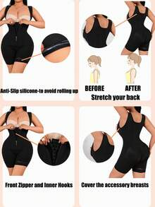 Plus Size Women High Cinched Waist Romper Shorts, Tummy Control, Butt Lifting - Black - View 5