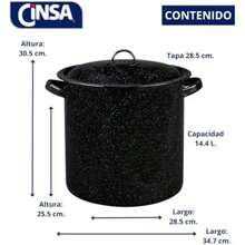 Cinsa Olla Recta con tapa, Acero vitrificado (, )(14.4 L Negro) - Tipo 1 - Ver 3