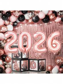 1套32英寸大号2026铝膜气球新年派对装饰背景节日新年情人节生日布置装饰2026庆典装饰 - 彩色 - 查看 2