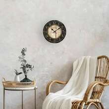 1 Piece Retro Silent Wall Clock - 10x10inch Large Dial, Black Arabic Numerals, Battery Operated (AA Batteries Not Included) - Country Style Decoration, Suitable Living Room, Kitchen, Office - Home, Easter, Mother's Day, Father's Day - Durable Artificial Wood Structure, Classic Roman Numerals, Textured Craftsmanship, High-Quality Processing, 2D Flat Design - 黑色 - 查看 3