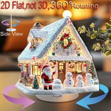 2D Scena natalizia piatta in acrilico rotante - Raffigurante Babbo Natale, pupazzo di neve e carrozza in un paesaggio invernale illuminato - Base rotante a 360°, statua da collezione durevole senza alimentazione elettrica per casa, ufficio, camino o feste - Decorazione festiva ideale perOgnissanti Halloween, con luci scintillanti e dettagli innevati - Multicolore - Visualizzare 11