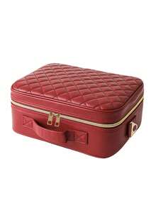 Premium Sewing Makeup Bag With LED Mirror, 31*24*12cm Large Capacity Portable Shoulder Cosmetic Box, Suitcase Insert Design, Multi-Functional Storage Case For Cosmetics, Phones & Sundries, Suitable For Travel, Home & Presents - Large - View 15