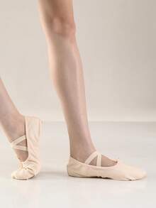 Drawstring Ballet Dance Flats For Women Pink Canvas Criss Cross Band Slip-On Ballet Dance Shoes - Pink - View 6