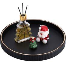 Gold-Edged PU Leather Round Storage Tray With Vertical Stripes, For Holding Small Items/Cosmetics. Luxury Aesthetics, 3 Colors Interpret The Exquisite Life, Room Decor - Multicolor - View 15