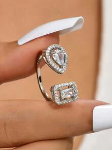 1 Peça Anel Aberto de Cobre Luxuoso e da Moda com Micro Incrustação de Zircônia, Elegante Qualidade Ajustável para Mulheres, Adequado para Casamento, Festivais e Eventos