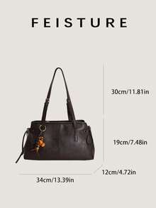 1pc Vintage Large Capacity PU Material Women's Shoulder Bag, Bowling Bag Style, Get Free Accessory Charm With Store Follow, Suitable For Daily Outing, Dating, Commuting - Coffee - View 4