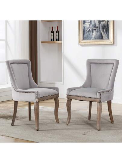 Luxurious Dining Stoel (Kitchen Chair, Living Room Pieces), Upholstered Nailhead Solid Wood Legs, Fluwelen Upholstery, Grijs view 6