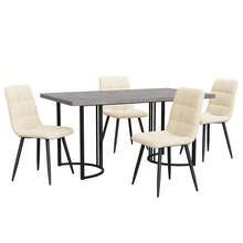 Dining Room Set (5 Pieces), Dining Table With 4 Chairs, Modern Kitchen Table Set, 140 * 80 Cm Kitchen Table With Black Metal Legs, Gray MDF Table Top, Beige Velvet Dining Chairs - Grey - View 3