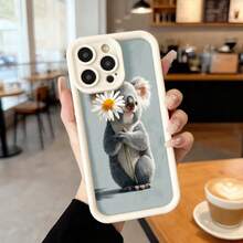 Phone Case With Black Edge, Koala With Daisy Flower Design, Animal Print Protective Case, Ideal For Daily Use In Cafes And Casual Outings Suitable For Apple Series Phones