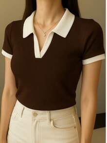 Women's Polo Work T-Shirt, Short Sleeve, Cotton - Kit bicolor 3 1 negro 1 blanco 1 marrón - Ver 4