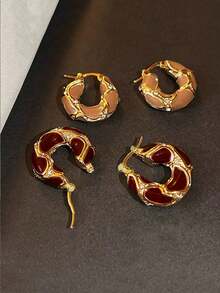 1 Pair Vintage Elegant High-End Luxury Rhinestone Enamel Dangle Hoop Earrings, Suitable For Daily, Festival And Gala, Fashion Design