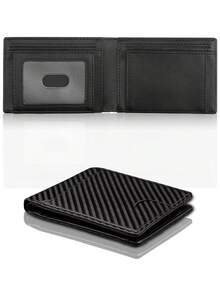 1个男士碳纤维便携钱包，多卡位卡包，RFID防盗刷毛双折卡包，适合青少年夏季休闲户外运动、度假旅行、毕业礼物或生日配饰 - 黑色 - 查看 6