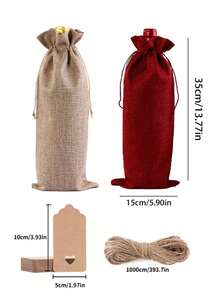 3/6/12pcs Wine Bottle Bags With Drawstrings, Jute Hessian Burlap Wine Gift Bottle Bags, Reusable Fabric Bottle Gift Bags, Reusable Gift Bags And Tags For Birthday Party Wedding Christmas New Year Decor Party Supplies, Christmas Gifts Christmas Decor - Multicolor - View 9