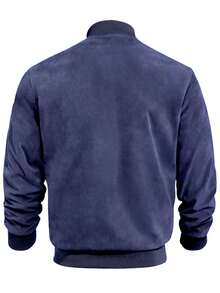 Áo khoác dài tay nam mùa xuân/thu chất liệu giả da lộn, mềm mại, thoải mái, kiểu dáng thường ngày, áo khoác bóng chày cổ đứng có khóa kéo, áo khoác ngắn dáng rộng tối giản đa năng [Kích thước lớn hơn bình thường, nên đặt size nhỏ hơn một size] - Màu xanh hải quân - Xem 3