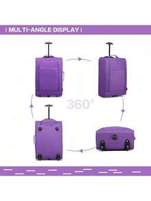 20-Inch Carry-On Suitcase, Lightweight Small Soft-Sided Trolley, 2 Wheels, Front Opening With Telescopic Handle, Suitable For Single Travelers, Men And Women, Weekend/Overnight Stay - 紫色 - 查看 2