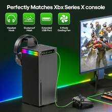 Multifunction Cooling Fan With Heatsink, Dust Cover, Display, RGB Light, Temperature Control For Series X Console Accessories - Includes Headphone Stand
