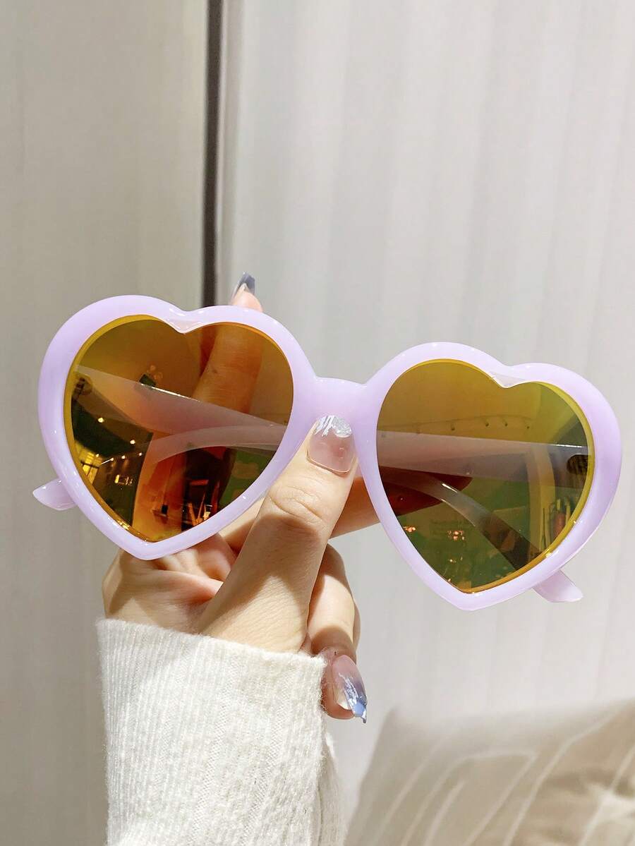 1pc Unisex Retro Y2K Heart Shaped Fashion Fashion Glasses, Suitable For Vacation, Party, Gathering - 紫色 - 查看 1