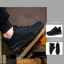 Zapatillas deportivas de hombre de estilo casual con cordones, ojales metálicos y suela acolchada, de unicolor y estilo cargo - Azul Marino - Ver 3