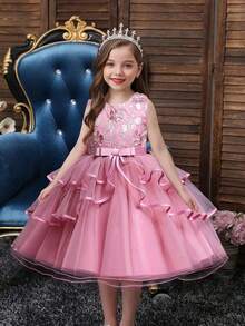 青春期女孩奢华短款派对礼服，花童婚礼生日礼服，适合所有季节