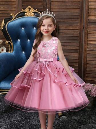 青春期女孩奢华短款派对礼服，花童婚礼生日礼服，适合所有季节