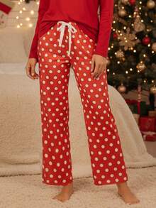 Women's Soft Pajama Long Pant, Polka Dots / Plaid Elastic Waistband Sleepwear Pajama Lounge Pants - 紅色 - 查看 2