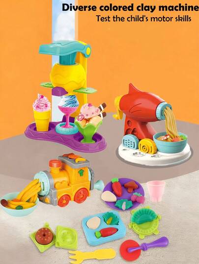 Colorful Clay Series Toys, Children's Educational Creative Toys, Fun Ice Cream Maker, Small Train, Dolphin, Noodle Maker, Pretend Play DIY Clay Molds, Super Light Modeling Clay, Realistic Kitchen Noodle Maker, Ice Cream Maker, Children Combination Toys, Playdough Noodle Maker