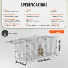 Live Animal Cage Trap, 42" X 16" X 18" Humane Cat Trap Galvanized Iron, Folding Animal Trap With Handle For Stray Dogs, Armadillos, Raccoons, Marmots, Foxes