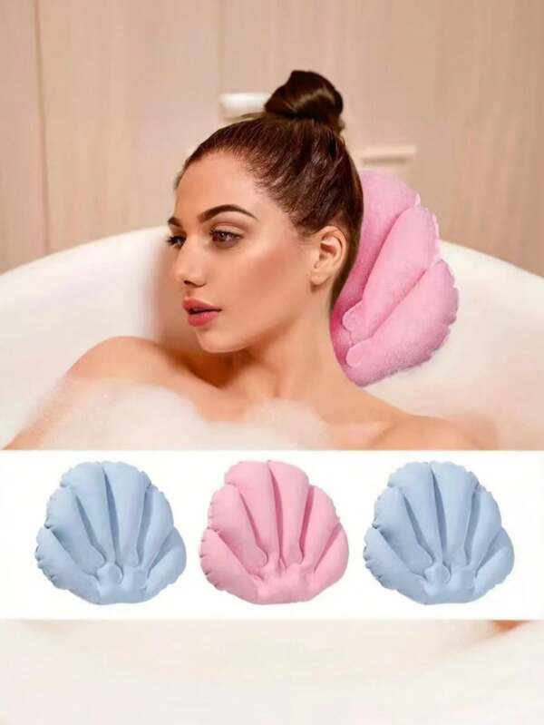 1pc Bathroom Suction Cup Bathtub Pillow, Portable Inflatable Bath Pillow, Stylish Bath Accessories, Inflatable Bed, Suitable For Use In Any Season, Super Soft And Comfortable, Ergonomically Fits The Back Of The Head, Zero-Gravity Inflatable Pillow, Bathtub Bath Pillow, Bathroom Bathing Head Pillow