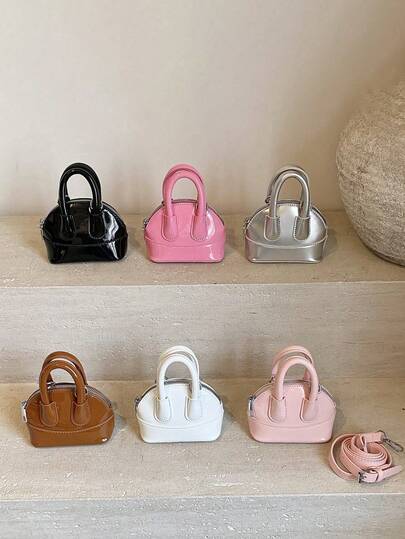 1pc INS Style Fashion Girls Mini Crossbody Bag, 2025 New Cute Candy Color Conch Bag With Lychee Pattern PU, Suitable For Daily Use