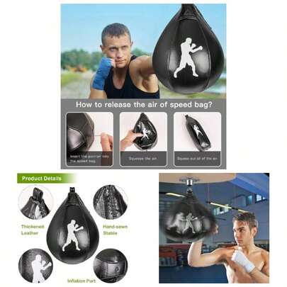 Thickened Leather Speed Bag With Swivel Hanger And Inflator Boxing Speed Bags