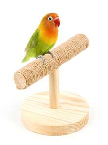 1pc Parrot Toy Wooden Rope Perch, Bird Toy, Wooden Toy, Parrot Toy, Intelligent Perch Toy, Bird Cage Accessory - Beige - View 4