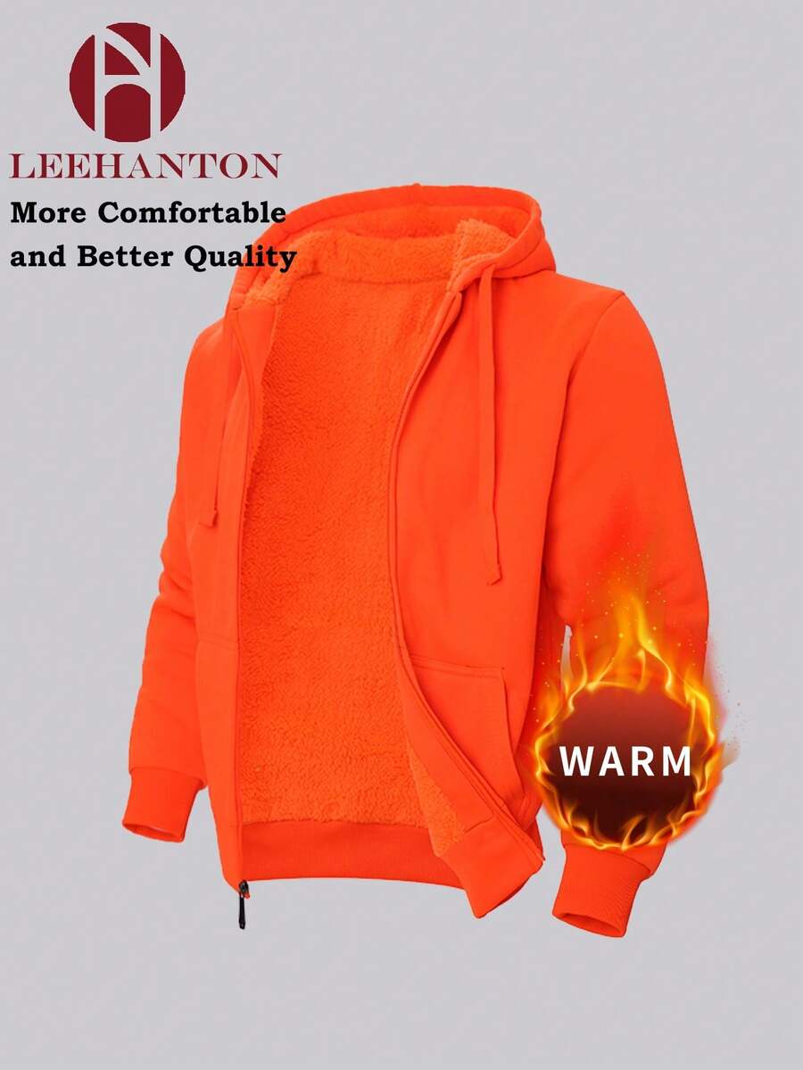 Men's Autumn And Winter Tops, Men's Fleece Jackets, Simple And Pure Color, Thickened Fleece, Warm In Winter, Windproof When Going Out - Màu cam huỳnh quang - Xem 1