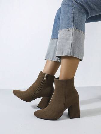 Timesize Botas cortas, botas de tobillo de moda, botas de tacón grueso, botas de tacón súper alto, botas de invierno