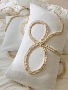 Bộ chăn ga gối đệm thêu hoa mềm mại và thoải mái 3 món, thoáng khí 100% polyester, khóa kéo bốn mùa, có thể giặt bằng máy, cỡ đôi/toàn bộ/quý bà/vua - Bộ đồ giường phòng ngủ (Không bao gồm ruột chăn) - trắng - Xem 10