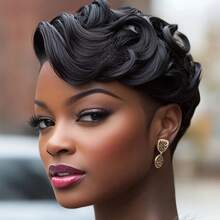 Short Pixie Cut Wig Human Hair 6 Inch 150% Density 13x4x1 Lace Wig For Women Curly Wave Human Hair Brazilian Remy Hair Suitable For Daily Wear 1B Color Casual Elegant Preppy Business Modest Romantic Glamorous Vintage Street Sporty Cute Royal Simple Vacation Daily Holiday Music Festival Mother's Day Carnival Valentine's Day Halloween All Saints' Day Christmas Day Cosplay Spring Summer Autumn Winter Local Warehouse Wear And GO New Product Discounts Wigs For Women - Natural Black - 查看 7