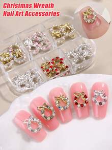 Decoraciones de arte de uñas de corona de Navidad de aleación 3D, decoraciones de arte de uñas de lazo de corona de Navidad, joyería de uñas de rhinestone para decoración de arte de uñas de corona de Navidad