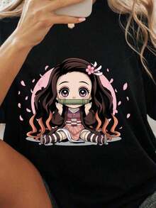 Nezuko Kamado T-Shirt, Kawaii, Anime Tee, Cute Gift,  Womens Shirt, Unique Design Perfect For Gamers & Anime Fans, - Black - View 1