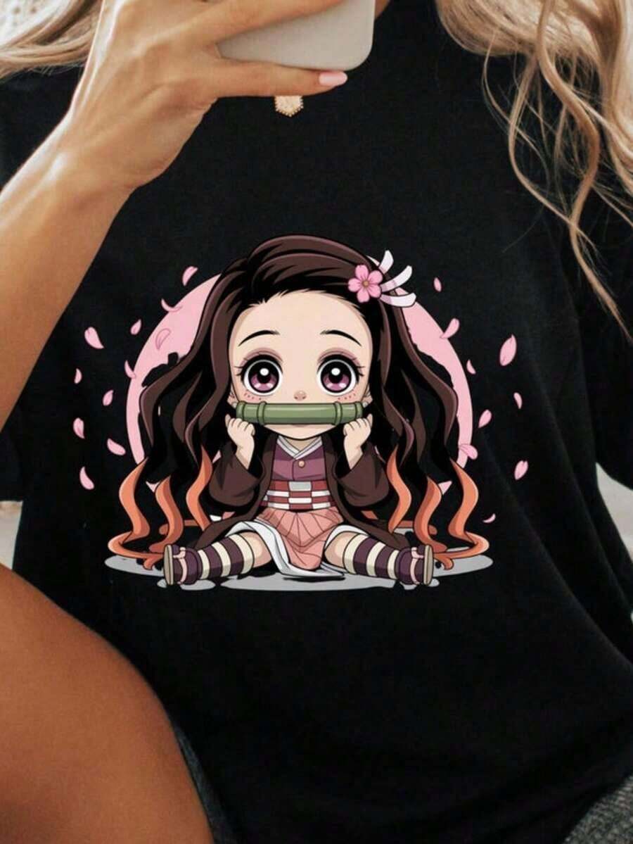 Nezuko Kamado T-Shirt, Kawaii, Anime Tee, Cute Gift,  Womens Shirt, Unique Design Perfect For Gamers & Anime Fans, - Black - View 1