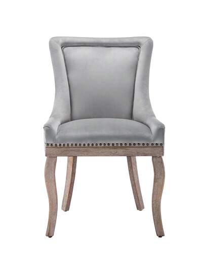 Luxurious Dining Stoel (Kitchen Chair, Living Room Pieces), Upholstered Nailhead Solid Wood Legs, Fluwelen Upholstery, Grijs view 8