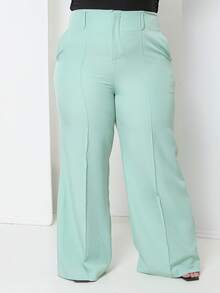Plus Size Fashion Long Pants Without Belt And Pockets Without Belt - Green - View 2