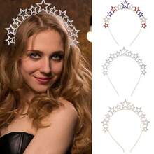 Opaska na głowę z kryształkami w kształcie gwiazdki, złota podstawa, czerwone, srebrne i niebieskie gwiazdki, personalizowana ozdoba na festiwale i imprezy - Złoto - Zobacz 2