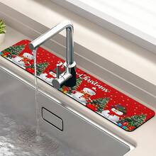 1pc, New Year's Christmas Diatom Mud Faucet Absorbent Pad, Bathroom Faucet Splash Pad, Moisture-Proof Anti-Slip Faucet Pad, Kitchen Counter Accessories. - Multicolor - View 18
