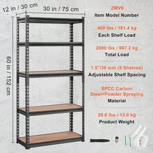 Storage Shelving Unit, 5-Tier Adjustable, 2000 Lbs Capacity, Heavy Duty Garage Shelves Metal Organizer Utility Rack - Black - 黑色 - 查看 2