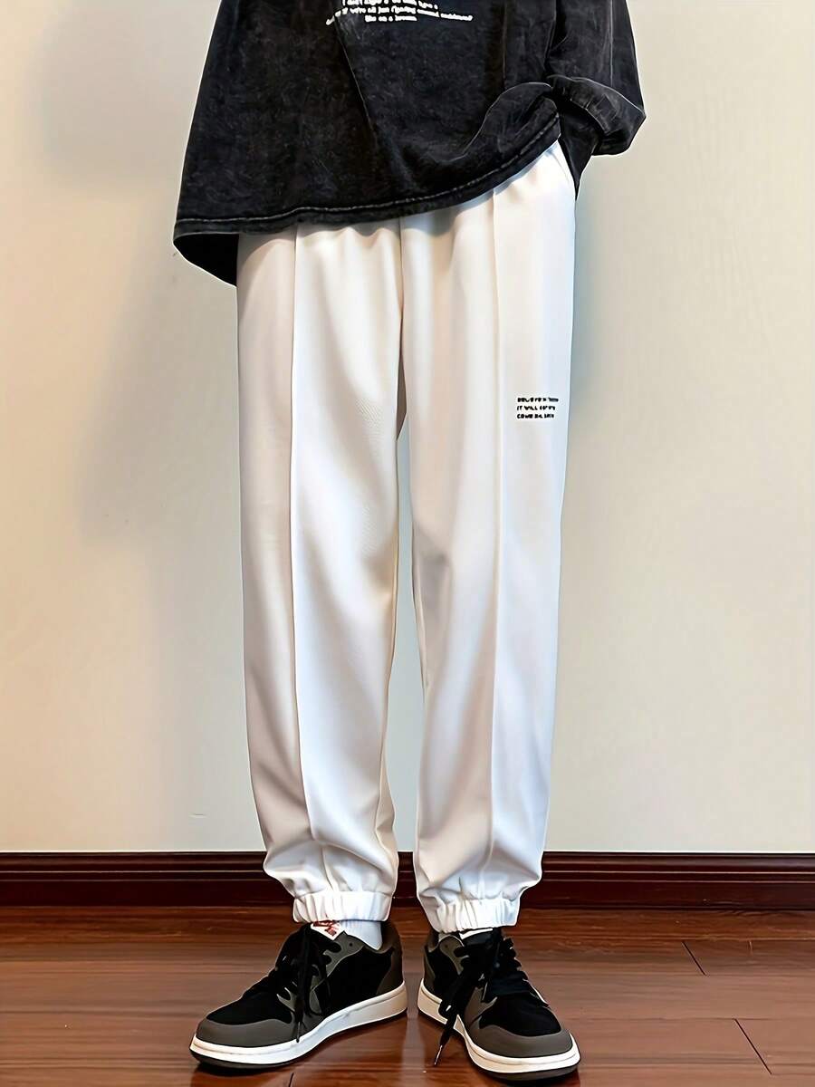 Men's Sports Fitness Casual Pants, Loose Version, Belt Adjustment, Suitable For Spring And Summer Outdoor Sports And Fitness - trắng - Xem 1