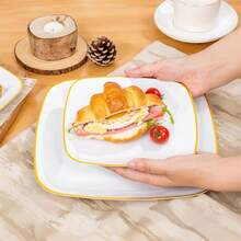 Juego de 50/25/10/1 platos cuadrados blancos con borde dorado, platos blancos para ensalada con borde dorado, bandejas de cena de 7.25 pulgadas y 10 pulgadas, adecuados para fiestas, al aire libre, bodas, restaurantes