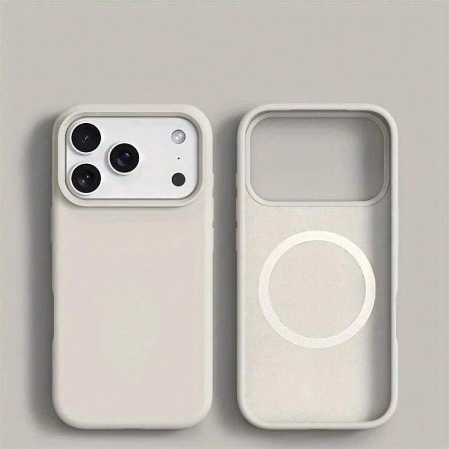 Luxury Texture Magnetic Mobile Phone Case, Suitable For  17 ProMax/ 17 Pro/ 17 Air/ 17/ 16 ProMax/ 16/ 15 ProMax, Support Wireless Charging, Simple Solid Color Protective Mobile Phone Case, Unisex, Magnetic Mobile Phone Accessories, Solid Color Mobile Phone Case,  Magnetic Protective Case, Fashion Protective Case, Minimalist Aesthetics, Advanced Texture, Durable Structure, Suitable For Men And Women - White - View 1